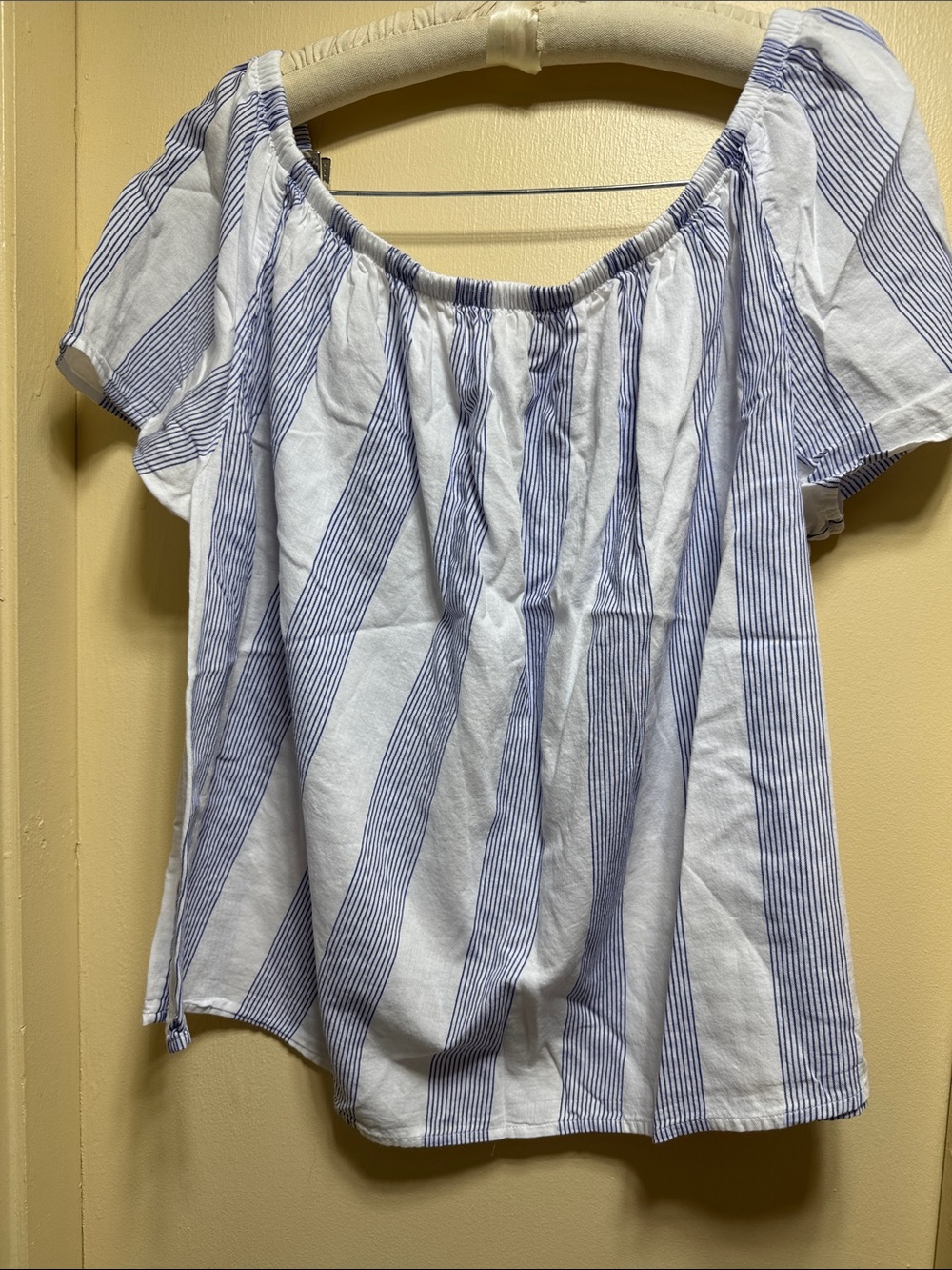 Striped Off-Shoulder Women’s Top in White and Blue